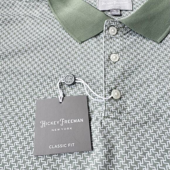 Hickey Freeman Golf Polo XL Green Geometric All Over Print Performance New $59 - Picture 1 of 8